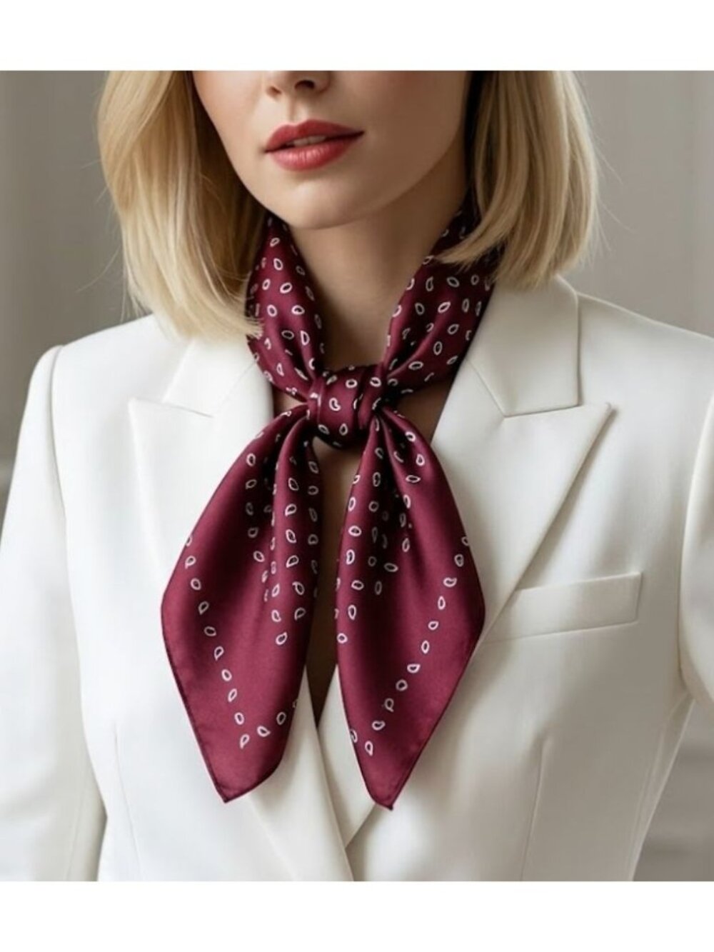 ❤️NEW Silky Square Scarf Soft Burgundy Maroon Teardrop Paisley Foulard Hijab❤️